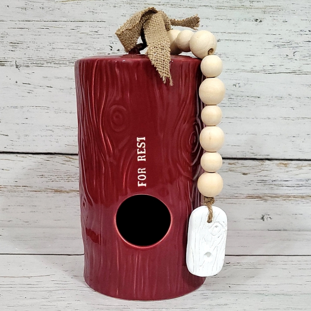 Rae Dunn FOR REST Woodgrain Birdhouse